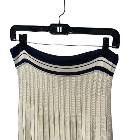 Tory Burch Cream Navy Striped Pleated Knit Midi Sweater Skirt Womens Medium - Picture 4 of 7